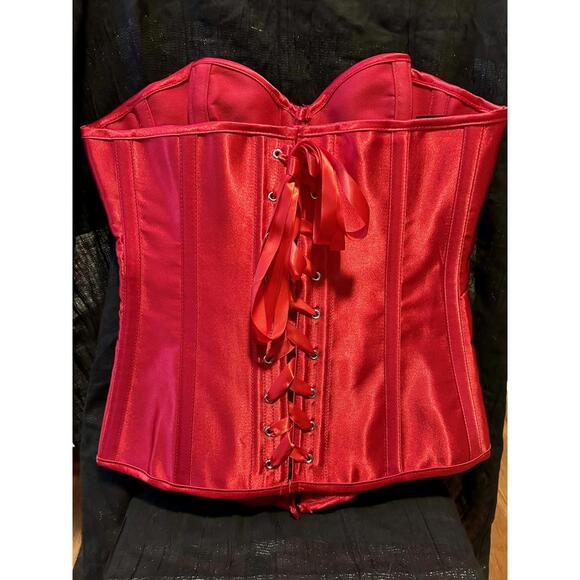 Shirley of Hollywood Red Satin Lace-Up Corset - Picture 4 of 8